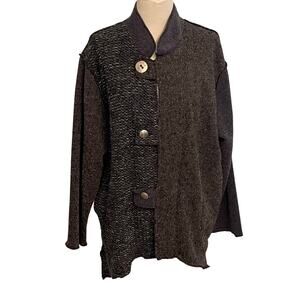 Hand Jive Wearable Art Women's Cardigan Sweater Artsy Gray Button Front Sz Large